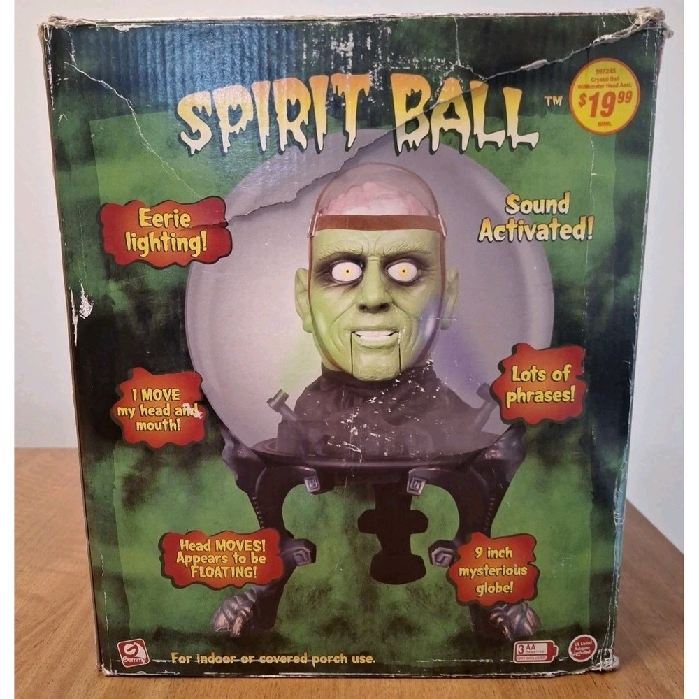 VTG Gemmy Spirit Ball Head Animated Frankenstein Monster Talks Lights 9" TESTED